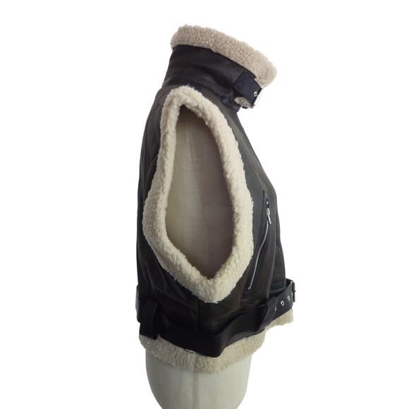 NWT Commense Faux Leather Sleeveless Flight Crop Jacket S - Picture 2 of 6